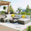 8-Pieces Outdoor Patio Furniture Sets, Garden Conversation Wicker Sofa Set, Single Sofa Combinable, Beige Cushions Gray Wicker - Beige