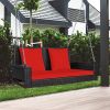 2-Person Patio Rattan Porch Swing with Cushions - Red