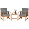 3 Pieces Solid Wood Outdoor Patio Sofa Furniture Set - Gray