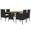 5 Piece Patio Dining Set Poly Rattan Black - Black