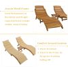 TOPMAX Outdoor Patio Wood Portable Extended Chaise Lounge Set with Foldable Tea Table for Balcony, Poolside, Garden, Brown - as Pic