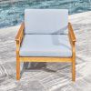 Kapalua Honey Nautical Curve Eucalyptus Wooden Outdoor Sofa Chair with Cushion - as Pic