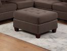 Living Room Furniture Tufted Ottoman Black Coffee Linen Like Fabric 1pc Ottoman Cushion Nail heads Wooden Legs - as Pic