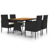 5 Piece Patio Dining Set Poly Rattan Black - Black