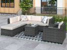 8 Piece Rattan Sectional Seating Group with Cushions, Patio Furniture Sets, Outdoor Wicker Sectional - Beige