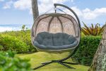 66 H x 50 W x 43 D Outdoor Beige Hanging Pumpkin Patio Loveseat Chair with Cushion, C Type Bracket, and Dreamcatcher Design - as Pic