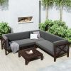 Outdoor Wood Patio Backyard 4-Piece Sectional Seating Group with Cushions and Table X-Back Sofa Set for Small Places - Gray