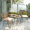 3 Pieces Rattan Furniture Set with Cushioned Chair Table - White