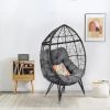 Outdoor Patio Wicker Egg Chair Indoor Basket Wicker Chair with Grey Cusion for Backyard Poolside - as Pic