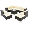 9 Piece Rattan Sectional Seating Group with Cushions and Ottoman, Patio Furniture Sets, Outdoor Wicker Sectional - Beige