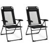 2 Pieces Patio Adjustable Folding Recliner Chairs with 7 Level Adjustable Backrest - Black