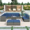 9 Piece Rattan Sectional Seating Group with Cushions and Ottoman, Patio Furniture Sets, Outdoor Wicker Sectional - Grey