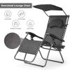 Folding Recliner Lounge Chair with Shade Canopy Cup Holder - Black