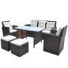 6 Piece Patio Dining Set with Cushions Poly Rattan Brown - Brown