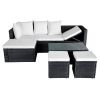 4 Piece Patio Lounge Set with Cushions Poly Rattan Black - Black