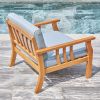 Kapalua Honey Nautical Curve Eucalyptus Wooden Outdoor Sofa Chair with Cushion - as Pic