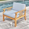 Kapalua Honey Nautical Curve Eucalyptus Wooden Outdoor Sofa Chair with Cushion - as Pic