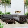 Outdoor Wood Patio Backyard 4-Piece Sectional Seating Group with Cushions and Table X-Back Sofa Set for Small Places - Gray