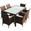 7 Piece Patio Dining Set with Cushions Poly Rattan Brown - Brown