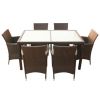 7 Piece Patio Dining Set with Cushions Poly Rattan Brown - Brown