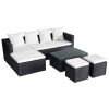 4 Piece Patio Lounge Set with Cushions Poly Rattan Black - Black