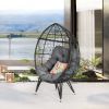 Outdoor Patio Wicker Egg Chair Indoor Basket Wicker Chair with Grey Cusion for Backyard Poolside - as Pic