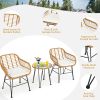 3 Pieces Rattan Furniture Set with Cushioned Chair Table - White