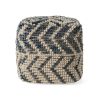 Freesia Boho Wool and Cotton Large Ottoman Pouf, White and Blue - as Pic