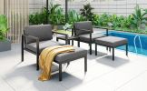 Outdoor Patio 5-piece Aluminum Alloy Conversation Set Sofa Set with Coffee Table and Stools for Poolside; Garden; Black Frame+Gray Cushion - Grey