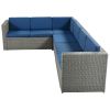 9 Piece Rattan Sectional Seating Group with Cushions and Ottoman, Patio Furniture Sets, Outdoor Wicker Sectional - Grey