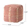 Rolodex Indoor Handcrafted Boho Water Resistant Cube Pouf, Red and Orange - as Pic