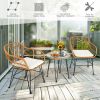 3 Pieces Rattan Furniture Set with Cushioned Chair Table - White