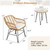 3 Pieces Rattan Furniture Set with Cushioned Chair Table - White