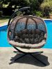 66 H x 50 W x 43 D Outdoor Beige Hanging Pumpkin Patio Loveseat Chair with Cushion, C Type Bracket, and Dreamcatcher Design - as Pic