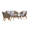 Grayton 4-piece Rustic All-Weather Patio Wood and Wicker Conversation Set in Mocha - as Pic