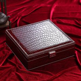 Fashion Leather Double Layer Jewelry Storage Box (Option: Wine Red-26x26x8cm)