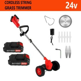 24V Lithium Electric Lawn Mower With Wheels Foreign Trade Exclusive For Cross-border Grass Trimmer Household Weeding Machine (Option: Red-Two batteries one charge-EU)