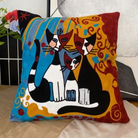 Embroidered Cushion Against Color Three-dimensional Throw Picasso Abstract Pillowcase (Option: The cats little home-45x45cm-Pillowcase)