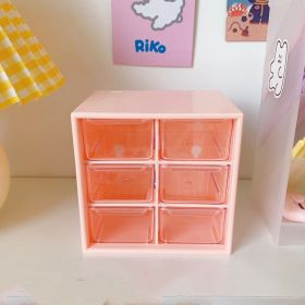 Six Palace Grid Red Drawer Box Desktop Sundries Storage Organizing Box (Option: Pink-12x9.7x11.8cm)