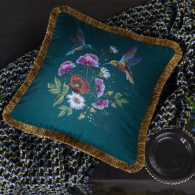 Living Room Sofa Retro Tassel Backrest Cushion Pillow Waist Pillow With Core (Option: Hummingbird blue-Pillow core-Tassel style)