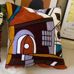 Embroidered Cushion Against Color Three-dimensional Throw Picasso Abstract Pillowcase (Option: House-45x45cm-Pillowcase)