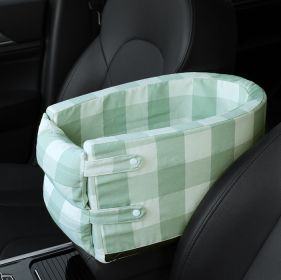 Portable Pet Dog Car Seat Central Control Nonslip Dog Carriers Safe Car Armrest Box Booster Kennel Bed For Small Pets Travel (Option: Green big grid)