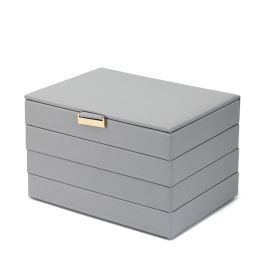 Pure Color Portable Jewelry Box PU Leather Simple And Large Capacity (Option: Grey-25.5x18.5x16.5CM)