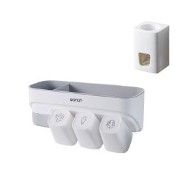 Suction Wall-mounted Multifunctional Washing Cup Holder Set (Option: Three cup toothpaste dispenser)