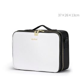 Large Capacity Leather Cosmetic Bag Portable Makeup Artist Makeup Storage Bag (Option: Medium White)