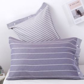 Three-layer Gauze Cotton Pillowcase European Style (Option: Horizontal Strip Light Purple-52x75cm)