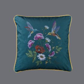 Living Room Sofa Retro Tassel Backrest Cushion Pillow Waist Pillow With Core (Option: Hummingbird blue-Pillow core-Heavy rope)