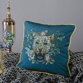 Living Room Sofa Retro Tassel Backrest Cushion Pillow Waist Pillow With Core (Option: Leopard blue-Pillow core-Heavy rope)