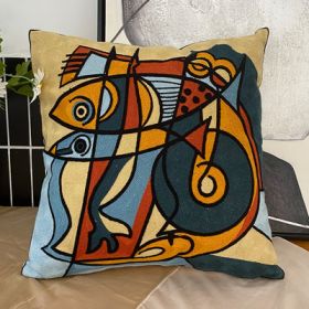 Embroidered Cushion Against Color Three-dimensional Throw Picasso Abstract Pillowcase (Option: Fish-45x45cm-Pillowcase)