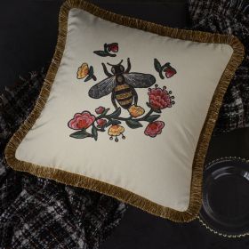 Living Room Sofa Retro Tassel Backrest Cushion Pillow Waist Pillow With Core (Option: The bee white-Pillow core-Tassel style)